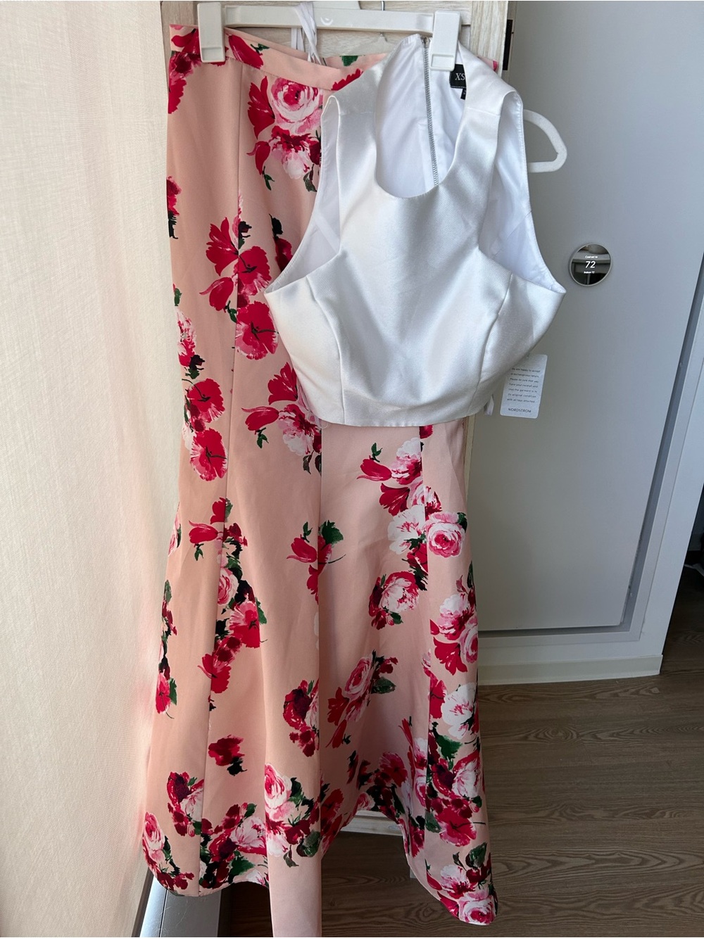 Floral Pink Skirt with White Crop Top Set